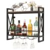 Wall Mounted Wine Rack with 2-Tier Shelves and 3 Glass Holders - Rustic Brown