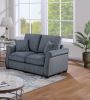 Classic Living Room 2pc Sofa Set Dark Gray Corduroy Sofa Loveseat w Pillows Square Arms Plush Couch - as Pic