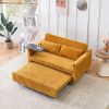 The pull-out and push-in yellow corduroy sofa with dual functions, equipped with a movable tabletop and USB ports