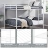 Full Over Full Bunk Bed, Heavy Duty Metal Bunk Bed Frame with Built-in Ladder and Safety Guard Rail, Low Metal Bunk Bed Frame for Kids - White