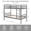 Twin over Twin Bunk Bed with Ladder,Wooden Bunk Bed with High Guardrail and Ladder- Grey - Wood