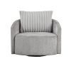 Modern Sleek Design Swivel Chair Cushion Seat Soft Gray Chenille Upholstered Plush Back Pillow Living Room Furniture 1pc - as Pic