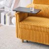 The pull-out and push-in yellow corduroy sofa with dual functions, equipped with a movable tabletop and USB ports
