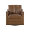 Luxurious Brown Swivel Chair Breathable Faux Leather Upholstered Channel Stitched Back Living Room Furniture 1pc - as Pic