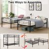 Over Twin Bunk Bed Frame with Trundle,Metal Bunkbed with Sturdy Guard Rail and 2 sideLadders- Black