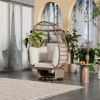 Outdoor Swivel Chair with Cushions, Rattan Egg Patio Chair with Rocking Function for Balcony, Poolside and Garden - Natural+Beige - Wicker