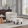 Velvet Accent Chair with Ottoman, Modern Barrel Chair Armchair for Living Room, Bedroom, White - White - Chenille