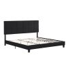 King Size Upholstered Platform Bed Frame with Linen Fabric Headboard, No Box Spring Needed, Wood Slat Support, Easy Assembly, BLACK - black
