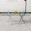 Large Modern Minimalist Rectangular Glass Dining Table for 6-8 with 0.39" Tempered Glass Tabletop and Silver Chrome Metal Legs, 71' x39''x 30''1538