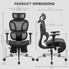 Full mesh office chair, ergonomic office chair, office mesh chair, adjustable headrest, armrests, foot pedals, with hanger- Gray