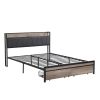 Queen Size Metal Platform Bed Frame with upholstery storage function Headboard and USB LINER and Footboard with drawers, Queen