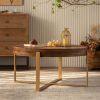 33.86"Modern Retro Splicing Round Coffee Table,Fir Wood Table Top with Gold Cross Legs Base(Same SKU:W757127348) - as Pic