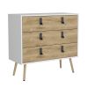 Toka Three Drawers Dresser with Handles and Wooden Legs - Macadamia / White - Manufactured Wood