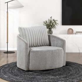 Modern Sleek Design Swivel Chair Cushion Seat Soft Gray Chenille Upholstered Plush Back Pillow Living Room Furniture 1pc - as Pic