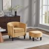 Velvet Accent Chair with Ottoman, Modern Barrel Chair Armchair for Living Room, Bedroom, Yellow - Yellow - Chenille