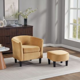 Velvet Accent Chair with Ottoman, Modern Barrel Chair Armchair for Living Room, Bedroom, Yellow - Yellow - Chenille