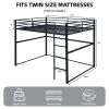 Metal Loft Bed Full Size, Loft Bed Frame with Safety Guard Rails & Flat Ladder, Twin Loft Bed for Kids Teens Adults, Black - Black - Iron