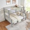Twin over Full Bunk Bed with Thick Posts,Wooden Bunk Bed with High Guardrail and Ladder, Grey - Wood