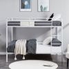 Full Over Full Bunk Bed, Heavy Duty Metal Bunk Bed Frame with Built-in Ladder and Safety Guard Rail, Low Metal Bunk Bed Frame for Kids - White