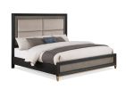 1pc Queen Size Panel Bed Upholstered Headboard Black Brown Finish Gold Finish Legs Solid Wood Wooden Bedroom Furniture - as Pic