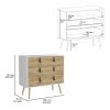 Toka Three Drawers Dresser with Handles and Wooden Legs - Macadamia / White - Manufactured Wood