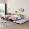 Over Twin Bunk Bed Frame with Trundle,Metal Bunkbed with Sturdy Guard Rail and 2 sideLadders- Pink