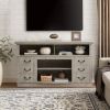 Retro TV Stand with Storage for TVs up to 65'' Mid Century Modern TV Stand & Entertainment Center with Shelf, 60"W*15.75"D*34.25"H - Light Gray - MDF