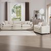Mid-Century Modern Set of 2 Sofas with One 3-Seater Sofa and One Single Accent Chair, Light Beige Corduroy Fabric - as Pic