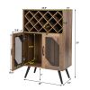 2-Door Farmhouse Kitchen Storage Bar Cabinet with Wine Rack and Glass Holder - Rustic Brown