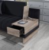 Memphis 122.5"W Black Velvet Reversible Sectional Sofa Ottoman with Storage Compartment, Drawer, USB ports, Charging Outlets - as Pic