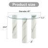 Round transparent tempered glass dining table, white MDF legs, kitchen dining table, living room dining table 40 "* 40" * 29.4 "F-X03 - as Pic