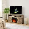Farmhouse TV Media Stand, Large Barn Inspired Home Entertainment Console, with 18" Fireplace Insert, for TV Up to 65'' - Gray Wash