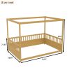 Full Size Canopy Bed Frame with Guardrails for Kids,Floor Bed Full with Four Poster Design,Kids Montessori Floor Bed,Wood Canopy Bed Frame