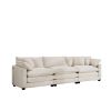Mid-Century Modern Sofa 3-Seater Sectional Sofa with 2 Arm Pillows and 3 Throw Pillows, Light Beige Corduroy Fabric - as Pic