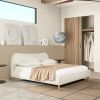 Roman Curved Headboard Upholstered Platform Bed, King, Ivory White Boucle - as Pic