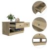 Light Oak Rectangle 2-Shelf 2-Drawer Storage Bench - as Pic