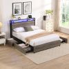 Queen Bed Frame, Storage Headboard with Charging Station, Solid and Stable, Noise Free, No Box Spring Needed, Easy Assembly - as Pic
