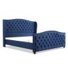 Marcella Upholstered Shelter Headboard Bed Set, King, Dark Sapphire Blue Woven - as Pic