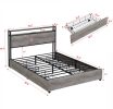 Queen Bed Frame, Storage Headboard with Charging Station, Solid and Stable, Noise Free, No Box Spring Needed, Easy Assembly - as Pic