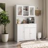 Kitchen Pantry Storage Cabinet, Modern Buffet Cabinet with Hutch, Food Pantry Cabinet with Doors and Shelves Wine Rack for Dining Room, White - as Pic