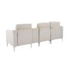 Convertible Sectional Corduroy Sofa with Cupholders, USB,Three-seater,Beige - as Pic