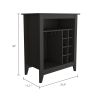 Essential Bar Cabinet; One Open Shelf; Six Built-in Wine Rack; One Drawer -Black - as Pic