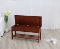 Quality Solid Wood Shoe Bench with Storage, Cherry - as Pic