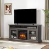 Retro TV Stand for 65'' TV, TV Console Cabinet with Storage, Dark Walnut 60"W*15.75"D*29"H - Black + Dark Walnut