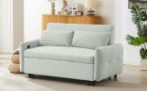 Light Grey-Green 57.48" Pull-out Sofa Bed Convertible Couch 2 Seat Loveseat Sofa Modern Sleeper Sofa with Two Throw Pillows and USB Ports