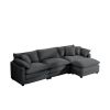 Corduroy 3-seater sofa with 1 footrest, L-shaped double sofa with ottoman for small living rooms, Grey corduroy sofa - as Pic