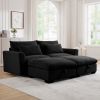 Corduroy Two-Seater Sofa with 2 Storage Footrest,2 Seater Sectional deep seat sofa,Comfy Couches for Living Room,Black Sofa - as Pic