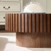 43.70 Inch Modern Handcraft Drum Coffee Table Oval Coffee Table for Living Room - Walnut - MDF