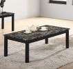 Contemporary Black Faux Marble Top 1x Coffee Table and 2x End Tables 3pc Coffee Table Set Living Room Furniture - as Pic
