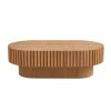 43.70 Inch Modern Handcraft Drum Coffee Table Oval Coffee Table for Living Room - Natural Ash